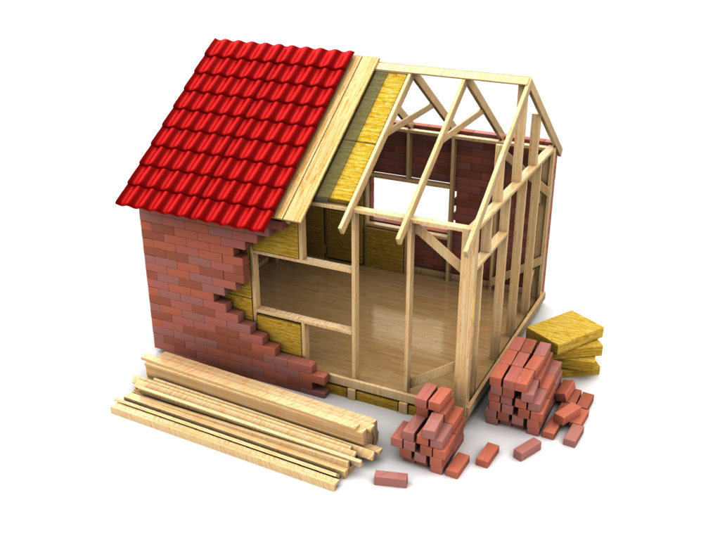 3d illustration of frame house construction